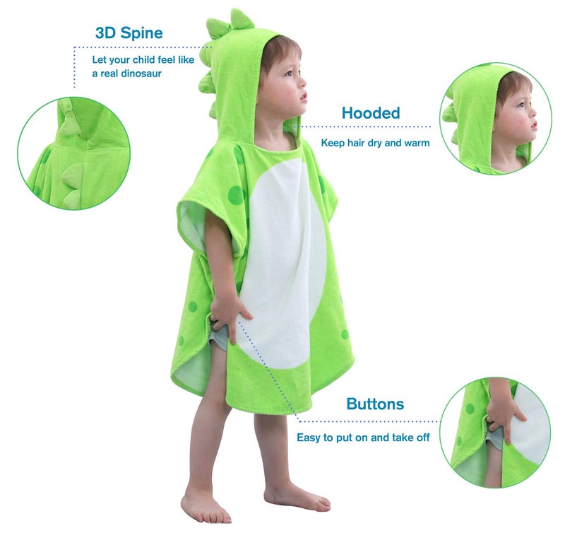 LOLANTA Children's Terry Cloth Hooded Bath Towels Dinosaur, Boys Beach Towel Pool Poncho Swim Cover-Ups Cotton (Green#B, 4-6 Years) - Image 5